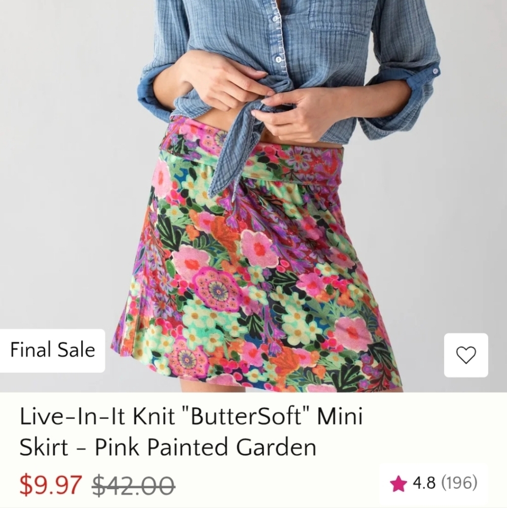 NWT Natural Life Live-In-It Knit "ButterSoft" Mini Skirt Pink Painted Garden - Picture 5 of 8